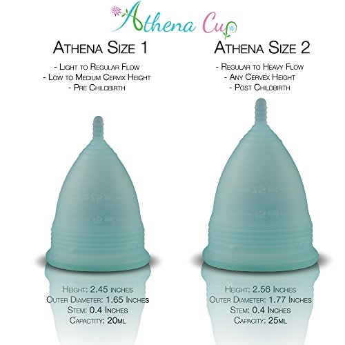 Athena Copa Menstrual – La copa menstrual más recomendada - Incluye una bolsa de regalo - Talla 1, Azul transparente - ¡Ausencia de pérdidas garantizada!