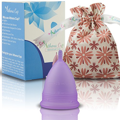 Athena Copa Menstrual – La copa menstrual más recomendada - Incluye una bolsa de regalo - Talla 2, Violeta transparente - ¡Ausencia de pérdidas garantizada!