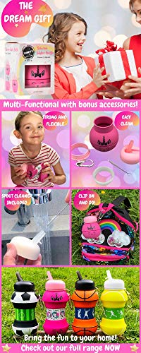 AToZ UK Botella de Agua Unicorn para niñas, Botella de Agua Reutilizable de Silicona Plegable de 550 ml, sin BPA, a Prueba de Fugas, Divertido diseño de Bola única con Estampado Exclusivo (Rosada)