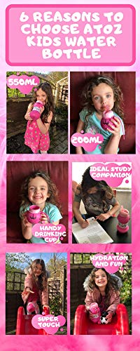 AToZ UK Botella de Agua Unicorn para niñas, Botella de Agua Reutilizable de Silicona Plegable de 550 ml, sin BPA, a Prueba de Fugas, Divertido diseño de Bola única con Estampado Exclusivo (Rosada)