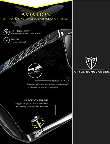 ATTCL Gafas De Sol Hombre Polarizadas Retro Estructura De metal Al-Mg 7001 Black