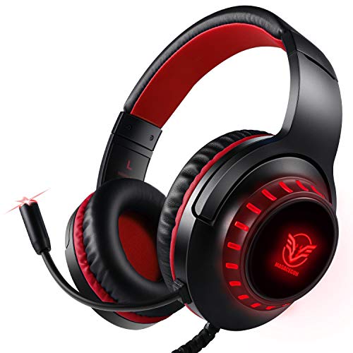 Auriculares para PS4, Surround Bass Sound para Xbox One, PC, Mac, Portátil y Tablet, Pacrate H-11 Auriculares Diadema con 3.5mm Jack con Luz LED