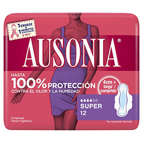 Ausonia Super Compresas con alas absorbentes, neutralizan el olor, finas, 12 unidades