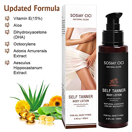 Autobronceador, Instantánea Autobronceador Corporal, Magnífico Bronceador sin Sol para con 15% de Vitamina E Ingredientes Naturales, Bronceado Rápido de Todo Tipo de Tonos, 3.4 oz