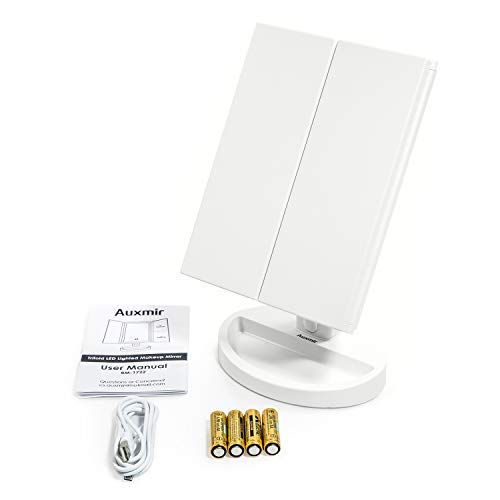 Auxmir Espejo Maquillaje con Luz LED de Mesa con Espejo Aumento de 10X, 180 ° de Rotación, con Pantalla Táctil, LED con Iluminación Natural, para Maquillaje, Afeitado y Cuidado Facial, Blanco