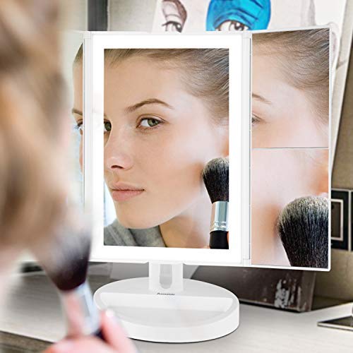 Auxmir Espejo Maquillaje con Luz LED de Mesa con Espejo Aumento de 10X, 180 ° de Rotación, con Pantalla Táctil, LED con Iluminación Natural, para Maquillaje, Afeitado y Cuidado Facial, Blanco