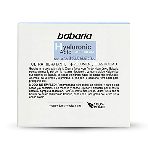 Babaria Hyaluronic Acid Crema Facial Ultrahidratante, 125 ml, Pack de 1