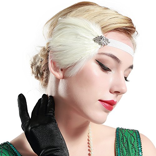 BABEYOND 1920 Flapper Diadema de Pluma Cinta para el Pelo Vintage Gatsby Disfraz Flapper Accesorios Fiesta Temática