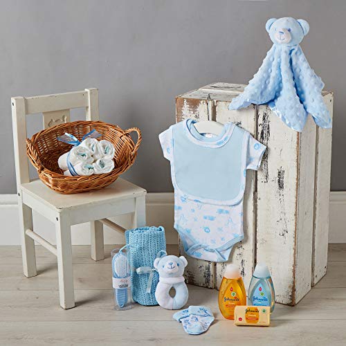 Baby Box Shop - Cesta regalo bebé niño con ropa de bebé - Artículos esenciales para niños recién nacidos - Manta de bebé - Doudou y sonajero de unicornio azul