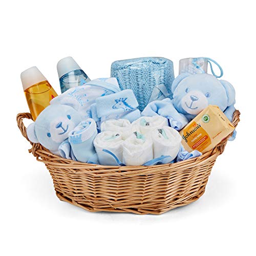  Nuevo juego de regalo para bebé recién nacido, 2 cajas de  recuerdo azules con ropa de bebé, oso de peluche y artículos esenciales para  recién nacidos, nueva cesta de regalo para