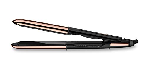 BaByliss ST481E Pure Metal Plancha de pelo profesional 2 en 1, alisa y ondula, con efecto TOP COAT, ajustes de temperatura de 150º a 230ºC, función iónica, Negro/ Oro rosa