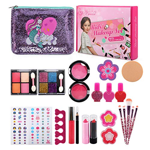 Ballery Kit de Maquillaje Niñas, 25pcs Juego de Maquillaje para niños , Cosméticos Lavables, Kit de Juguete de Maquillaje, Regalo de Princesa para Niñas