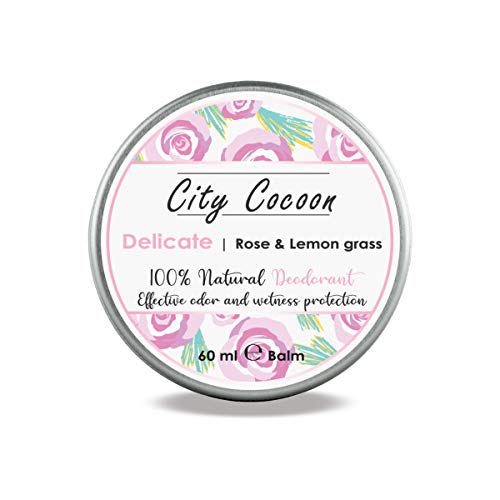 Bálsamo desodorante Delicado natural | Rosa + hierba de limón| Hombre & mujer| 100% libre de crueldad animal | Libre de aluminio, parabenos & plásticos | Hecho en UE | 60ml