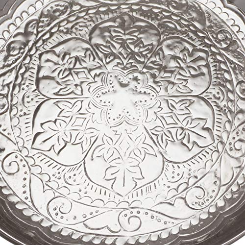 Bandeja oriental redonda hecha de metal Afet 31cm - Bandeja de té marroquí en el color plata - Decoración oriental en la mesa de servicio