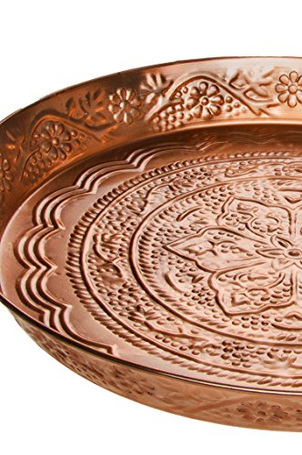 Bandeja oriental redonda hecha de metal Ferda 40 cm Cobre - Bandeja de té marroquí en el color cobre - Decoración oriental en la mesa de servicio