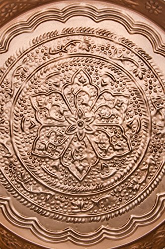 Bandeja oriental redonda hecha de metal Ferda 40 cm Cobre - Bandeja de té marroquí en el color cobre - Decoración oriental en la mesa de servicio