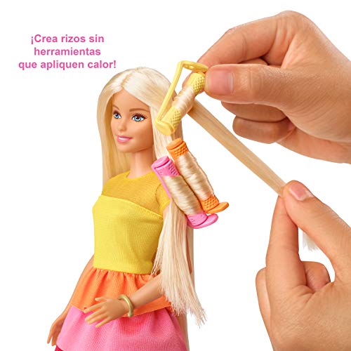 Barbie Crea sus ondas, Muñeca rubia con accesorios para peinar, regalo para niñas y niños 3-9 años (Mattel GBK24)