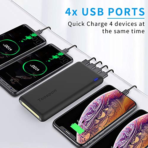 Batería Externa 30000mAh con Linterna 4 Puertos USB Banco de Energía Portátil Cargador Portátil y Aspecto Elegante para Teléfonos Móviles y Otras Electrónicas
