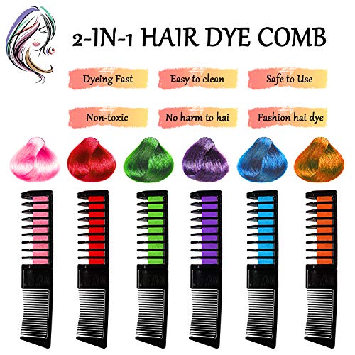 BEARBRO 6 Colores Tizas de Pelo, Peine Temporal Hair Chalk Set, Tinte no tóxico Color de Tiza para niñas y niños Pelo teñido, Fiesta, Navidad y Cosplay