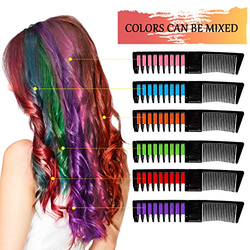 BEARBRO 6 Colores Tizas de Pelo, Peine Temporal Hair Chalk Set, Tinte no tóxico Color de Tiza para niñas y niños Pelo teñido, Fiesta, Navidad y Cosplay