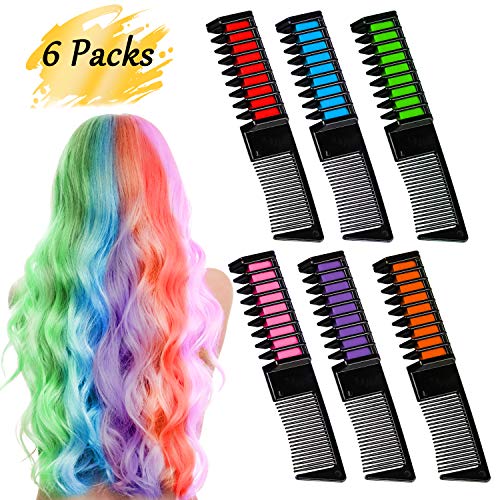 BEARBRO 6 Colores Tizas de Pelo, Peine Temporal Hair Chalk Set, Tinte no tóxico Color de Tiza para niñas y niños Pelo teñido, Fiesta, Navidad y Cosplay