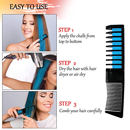 BEARBRO 6 Colores Tizas de Pelo, Peine Temporal Hair Chalk Set, Tinte no tóxico Color de Tiza para niñas y niños Pelo teñido, Fiesta, Navidad y Cosplay
