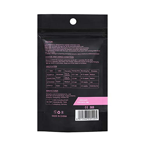 Beauty7 Volume Plus Negro Pegamento Adhesivo de Pestañas 0.5-1 Segundos de Secado Rápido para Extensión de Pestañas Postizas Individuales 5ml