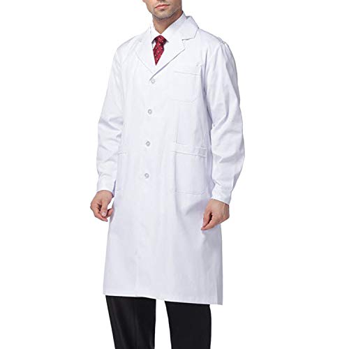 Beautyshow Bata de Laboratorio, Hombre Laboratorio Blanco Uniformes Sanitario Ropa de Trabajo Blanca con Manga Larga Médico Desgaste Farmacia Experimento White Lab Coats