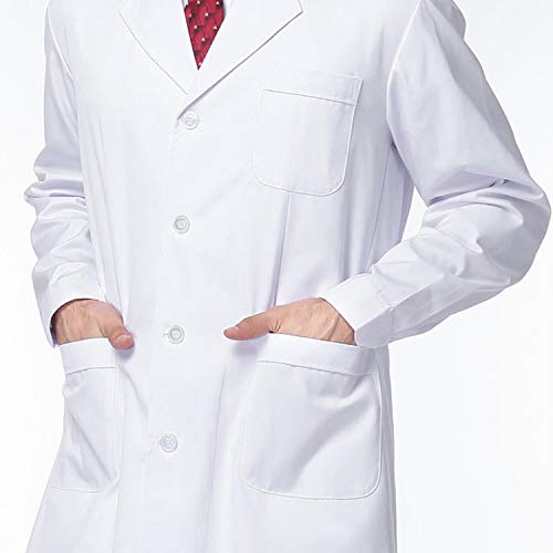 Beautyshow Bata de Laboratorio, Hombre Laboratorio Blanco Uniformes Sanitario Ropa de Trabajo Blanca con Manga Larga Médico Desgaste Farmacia Experimento White Lab Coats
