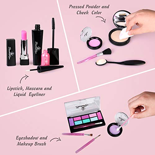 BeebeeRun Juguetes Maquillaje Niñas, Juguetes para Chicas, Juegos de Imitación, Juguetes de Belleza para Niños con Bolsa de cosméticos y Accesorios, Juguetes Educativos Regalo para niños 3 años+