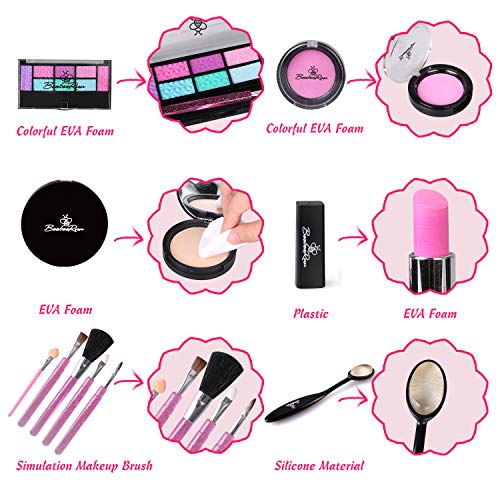 BeebeeRun Juguetes Maquillaje Niñas, Juguetes para Chicas, Juegos de Imitación, Juguetes de Belleza para Niños con Bolsa de cosméticos y Accesorios, Juguetes Educativos Regalo para niños 3 años+