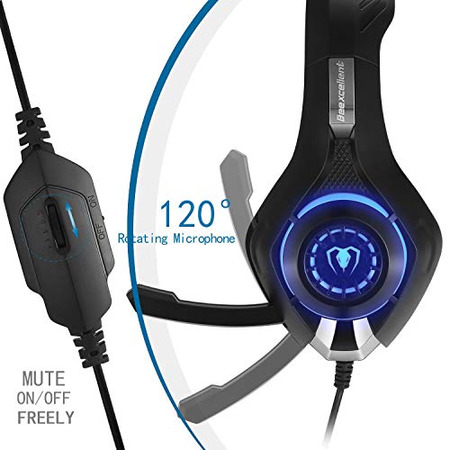 Beexcellent GM-1 - Auriculares Gaming para PS4, PC, Xbox one, PlayStation - Psone, Cascos Ruido Reducción de Diademas Cerrados Profesional con Micrófono Limpio Sonido 3.5mm, Azul