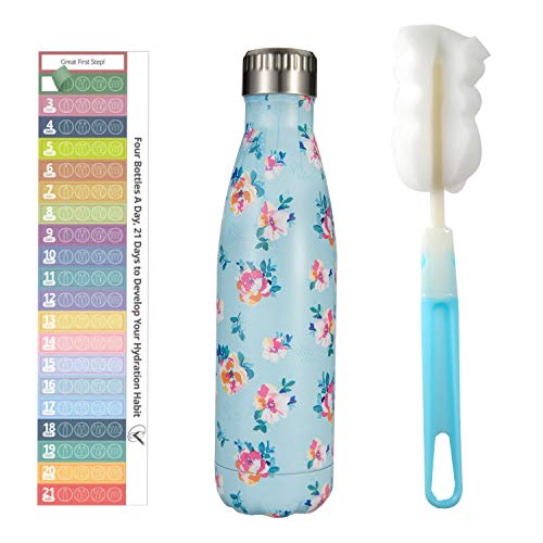 BEI & HONG Botella Agua Acero Inoxidable 500ml, Botella Termica Reutilizable - Enfriamiento Las 24 Horas y 12 Horas Mantiene Caliente, Botellas Termo de Doble Pared, Sin Bpa, con Cepillo de Limpieza