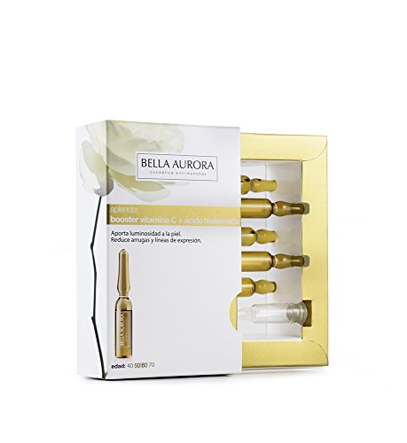 Bella Aurora Splendor Booster Vitamina C + con Ácido Hialurónico Anti-Arrugas para Mujer Tratamiento Anti-Edad Sin Parabenos, 5 Ampollas Faciales