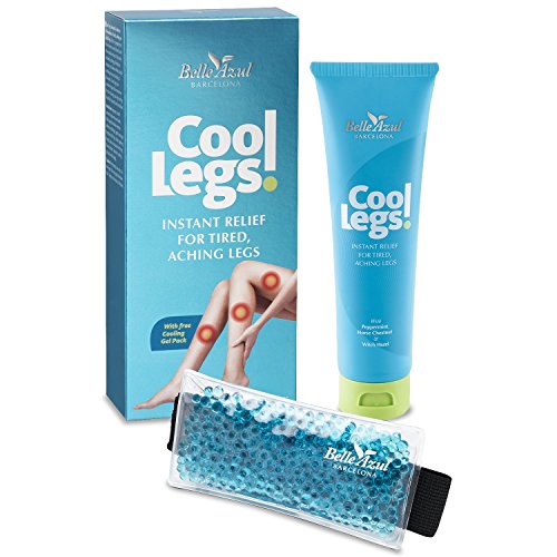 Belle Azul - Cool Legs - Gel de Alivio Instantáneo para Piernas Cansadas y Doloridas Refrescante, Mejora la Circulación y el Malestar Muscular, Efecto Frío Anti-inflamatorio, Incluye Bolsa de Gel, 100ml