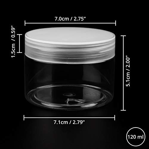Belle Vous Contenedores de Cosmético (Pack de 12) - Envases Vacío 120 ml Plástico Transparente - Jarra con Tapa Almacenaje de Cremas Corporales, Lociones, Slime, Líquidos, Comida Seca, Cuentas, Joyas