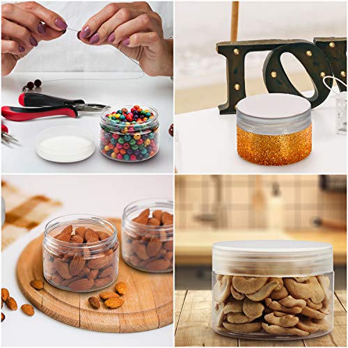 Belle Vous Contenedores de Cosmético (Pack de 12) - Envases Vacío 120 ml Plástico Transparente - Jarra con Tapa Almacenaje de Cremas Corporales, Lociones, Slime, Líquidos, Comida Seca, Cuentas, Joyas