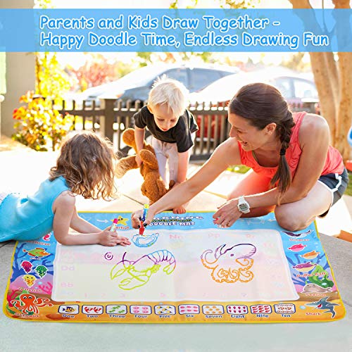BelleStyle Agua Dibujo Pintura, Estera de Dibujo Agua, 100*70 cm Alfombra de Agua Doodle con Bolígrafos Mágicos, Plantillas, Moldes, Juego de Sellos y Folleto para Niños, Juguete Educativo