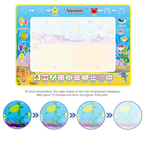 BelleStyle Agua Dibujo Pintura, Estera de Dibujo Agua, 100*70 cm Alfombra de Agua Doodle con Bolígrafos Mágicos, Plantillas, Moldes, Juego de Sellos y Folleto para Niños, Juguete Educativo