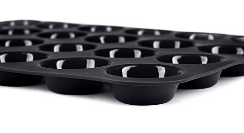 Belmalia Molde para Mini Magdalenas, Silicona, 34 x 24 x 2 cm, 24 Panecillos, Recubrimiento Antiadherente, Cupcake Brownie Budín Latta de Mollete Muffin Bandeja para Hornear Panecillos Negro
