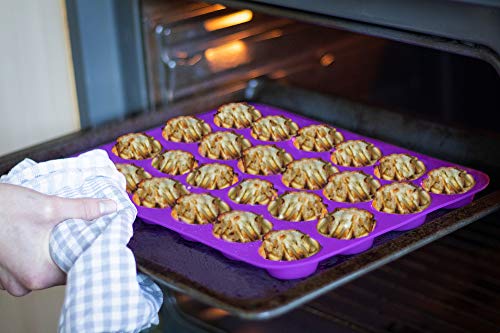 Belmalia Molde para Mini Magdalenas, Silicona, 34 x 24 x 2 cm, 24 Panecillos, Recubrimiento Antiadherente, Cupcake Brownie Budín Latta de Mollete Muffin Bandeja para Hornear Panecillos Negro