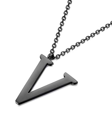 Besteel A-Z Carta Inicial Collar con Letra para Mujer Hombres Acero Inoxidable Collar Colgante, Plata/Oro/Negro, Largo 56 cm