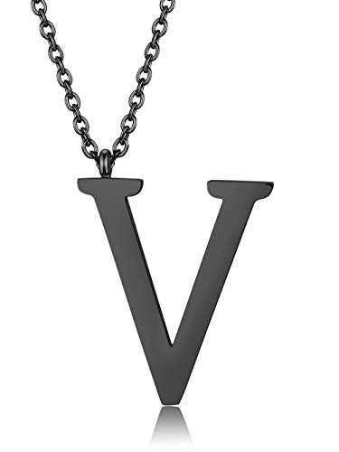 Besteel A-Z Carta Inicial Collar con Letra para Mujer Hombres Acero Inoxidable Collar Colgante, Plata/Oro/Negro, Largo 56 cm