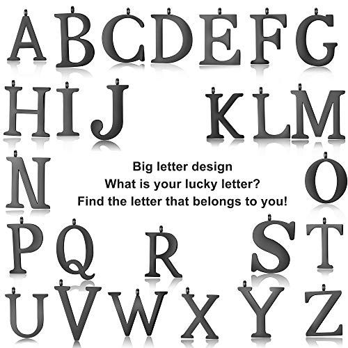 Besteel A-Z Carta Inicial Collar con Letra para Mujer Hombres Acero Inoxidable Collar Colgante, Plata/Oro/Negro, Largo 56 cm