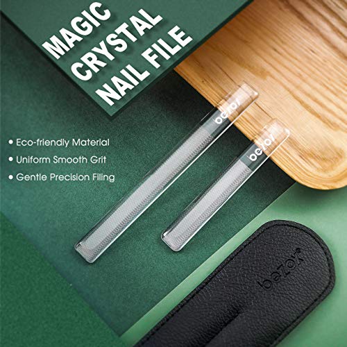 BEZOX Magic Crystal Nail Lima – 2 piezas de cristal Buffer de uñas, herramienta profesional para modelar uñas nano – W/ranura de cuero
