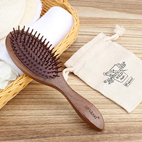 BFWood Cepillo de Madera para el Cabello: Cepillo de Pelo de Nogal Negro para Reducir el Encrespamiento y la Rotura
