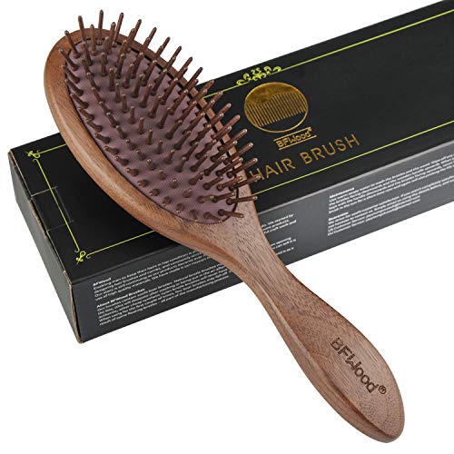 BFWood Cepillo de Madera para el Cabello: Cepillo de Pelo de Nogal Negro para Reducir el Encrespamiento y la Rotura