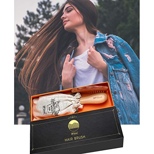 BFWood Cepillo de Pelo con Auténticas Cerdas de Jabalí y Peine para Cabello Débil o Fino