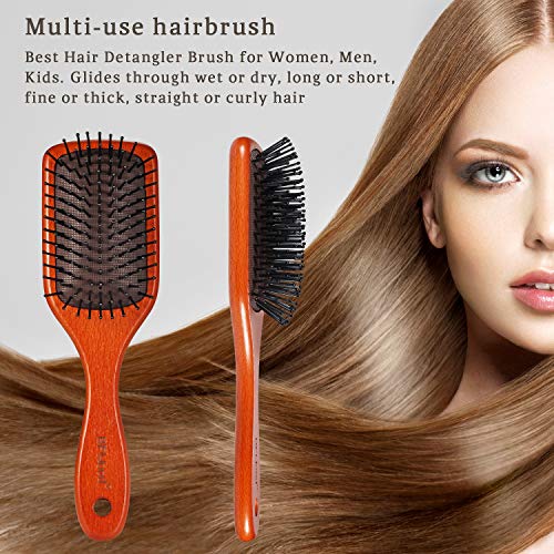 BFWood Cepillo para Desenredar el Pelo con Cerdas de Nylon Mango de Madera para Todo Tipo de Cabello