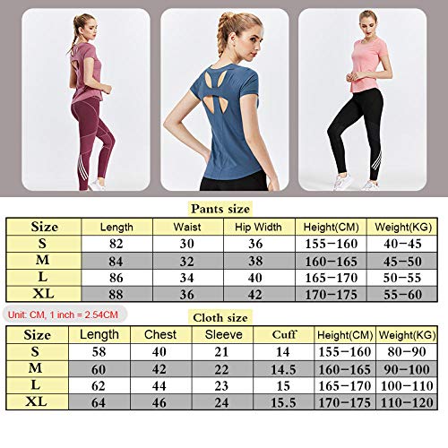 B/H Color Liso Leggings de Deporte Mujer,Traje de Yoga de Ropa Deportiva para Mujer, Camiseta + pantalón de Fitness, Soft-Purple_Top_L